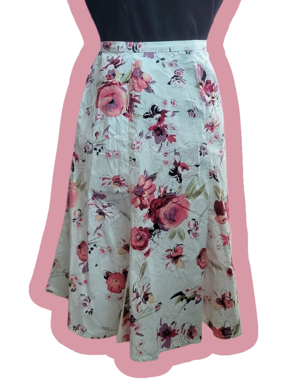 Floral Midi Skirt in Pink and Cream